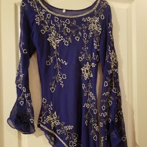 Royal Blue Chiffon Top w/ Pearl work
